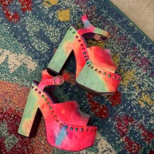 YRU Rainbow “Daydream” Tie-Dye Studded Platform Heels